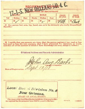 Click to enlarge back of WWI Draft Registration Card