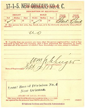 Click to enlarge back of WWI Draft Registration Card