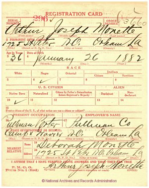 Click to enlarge front of WWI Draft Registration Card