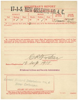 Click to enlarge back of WWI Draft Registration Card