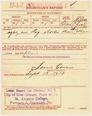 Click to enlarge back of WWI Draft Registration Card