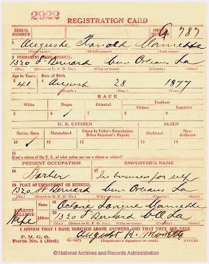 Click to enlarge front of WWI Draft Registration Card
