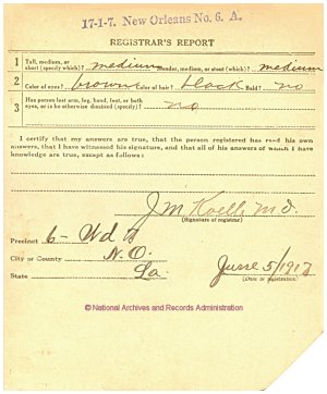 Click to enlarge back of WWI Draft Registration Card