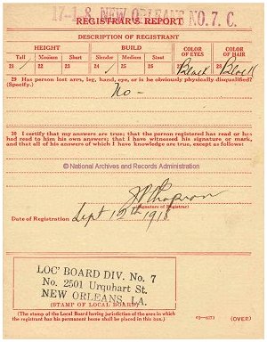 Click to enlarge back of WWI Draft Registration Card