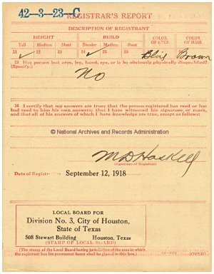 Click to enlarge back of WWI Draft Registration Card