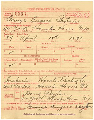 Click to enlarge front of WWI Draft Registration Card