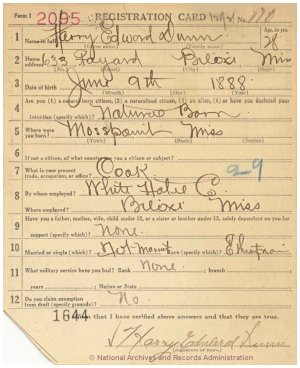 Click to enlarge front of WWI Draft Registration Card