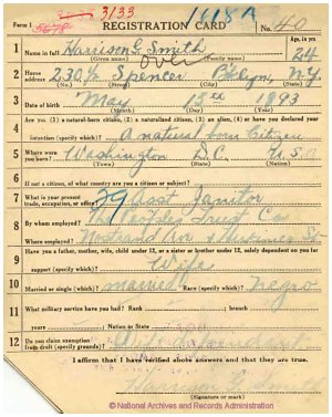 Click to enlarge front of WWI Draft Registration Card