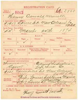 Click to enlarge front of WWI Draft Registration Card