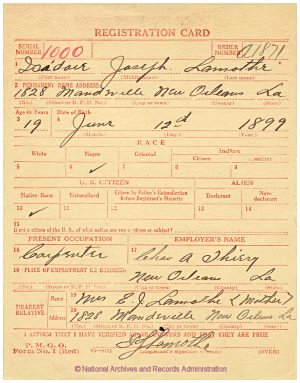 Click to enlarge front of WWI Draft Registration Card