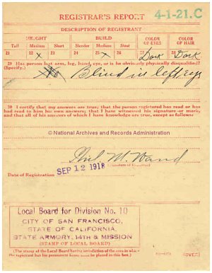 Click to enlarge back of WWI Draft Registration Card