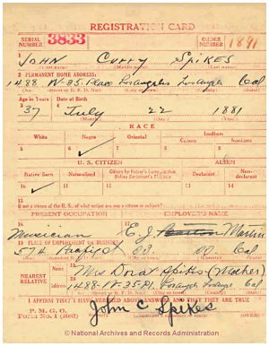 Click to enlarge front of WWI Draft Registration Card