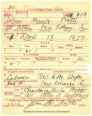 Click to enlarge front of WWI Draft Registration Card