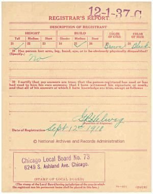 Click to enlarge back of WWI Draft Registration Card