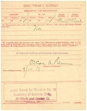 Click to enlarge back of WWI Draft Registration Card