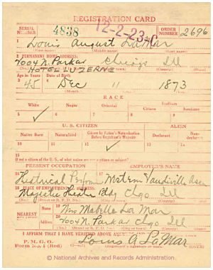 Click to enlarge front of WWI Draft Registration Card