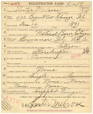 Click to enlarge front of WWI Draft Registration Card