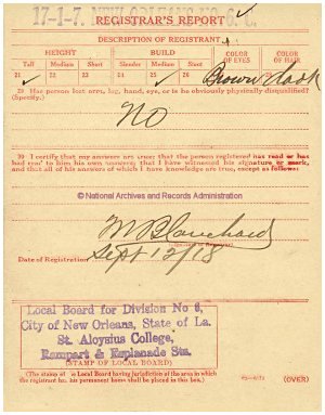 Click to enlarge back of WWI Draft Registration Card