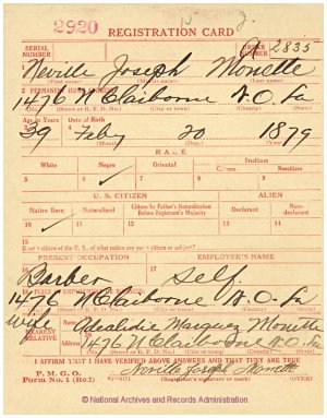 Click to enlarge front of WWI Draft Registration Card