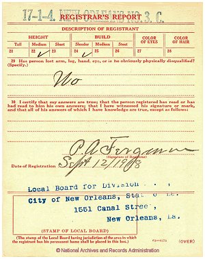 Click to enlarge back of WWI Draft Registration Card