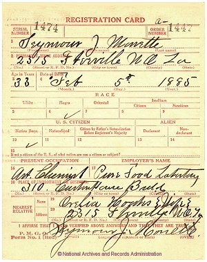 Click to enlarge front of WWI Draft Registration Card