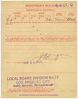 Click to enlarge back of WWI Draft Registration Card